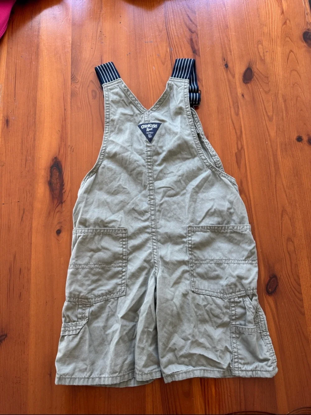 OshKosh B'gosh Olive Short Overalls with Striped Straps